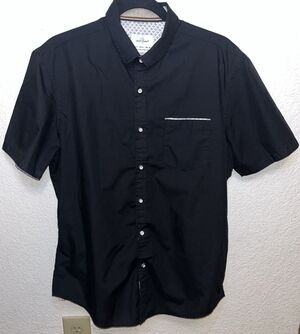 Craft + Flow Button Up Short Sleeve Shirt Black Size Med.